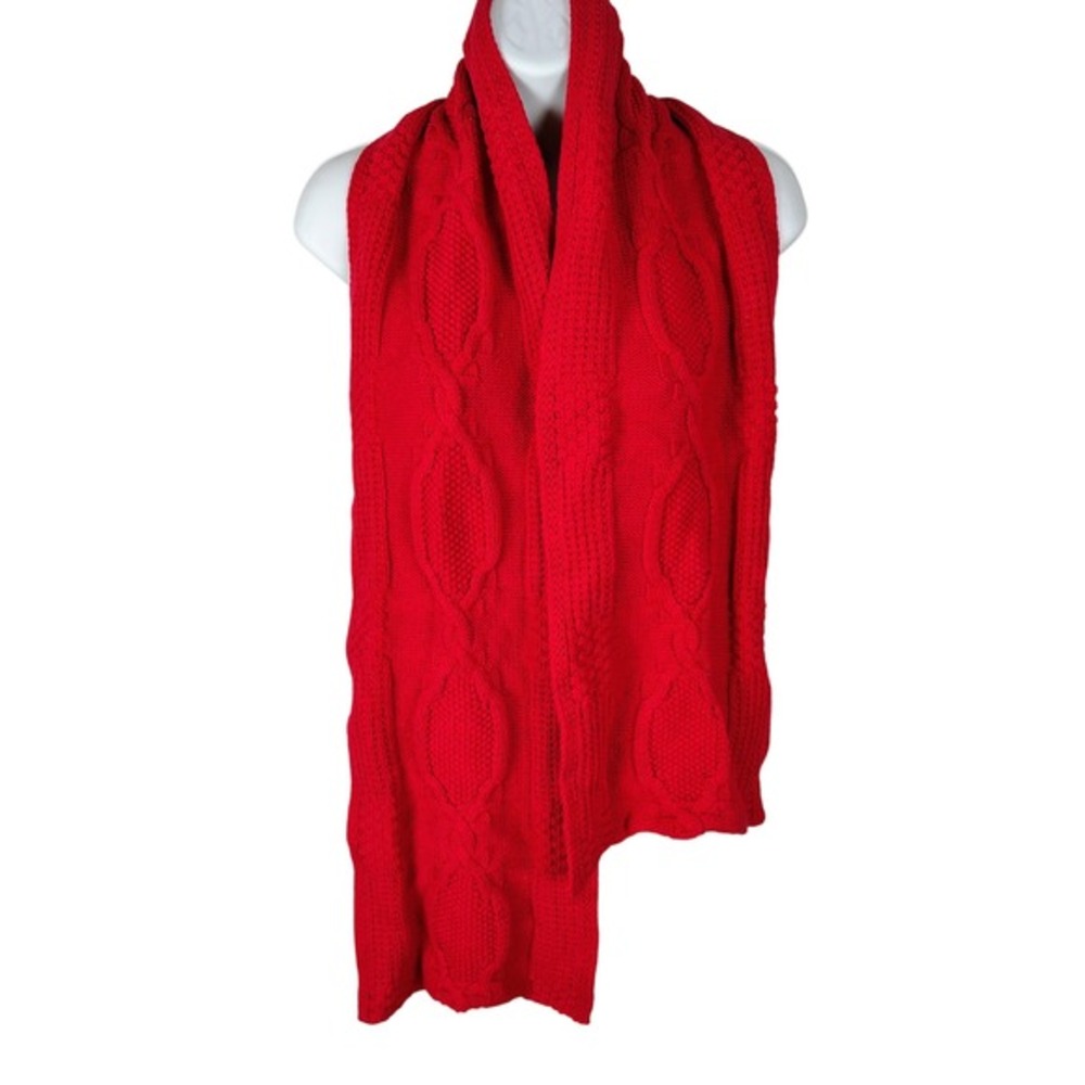 Cotton Country Parkhurst Red Cable‎ Knit Scarf Made in Canada Cotton Blend 9x61